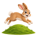 Bouncy the Rabbit, leaping up and over a grassy hump