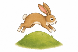 Bouncy the Rabbit, leaping up and over a grassy hump