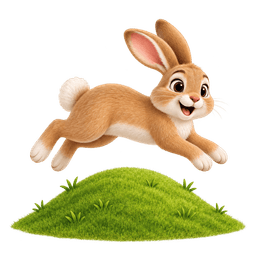 Bouncy the Rabbit, leaping up and over a grassy hump