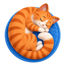 Curly the Cat, curled up asleep on a round cushion in the shape of a letter c