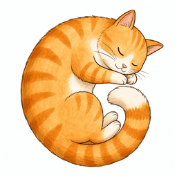 Curly the Cat, curled into the shape of a letter c