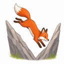Ziggy the Fox, leaping in a sharp zig-zag between two rocks