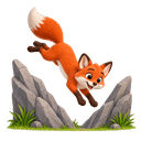 Ziggy the Fox, leaping in a sharp zig-zag between two rocks