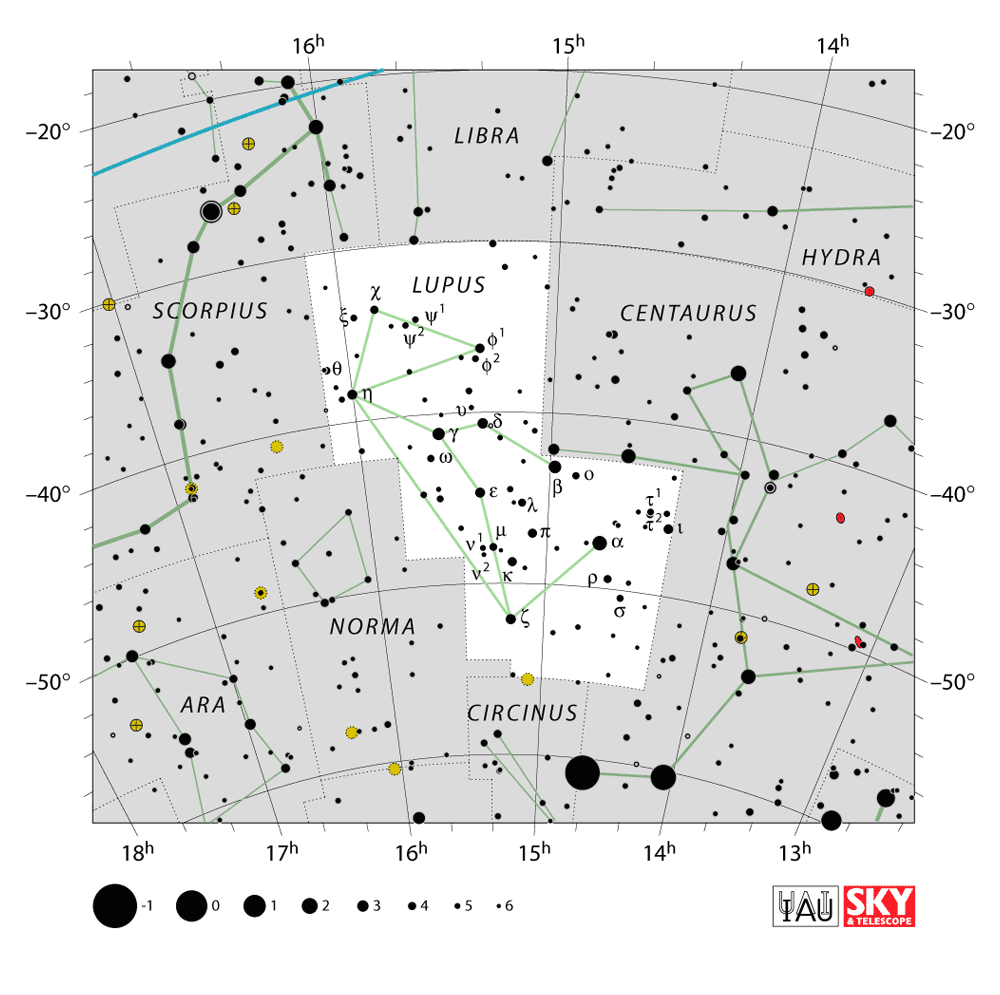 Lupus star map from IAU / Sky & Telescope